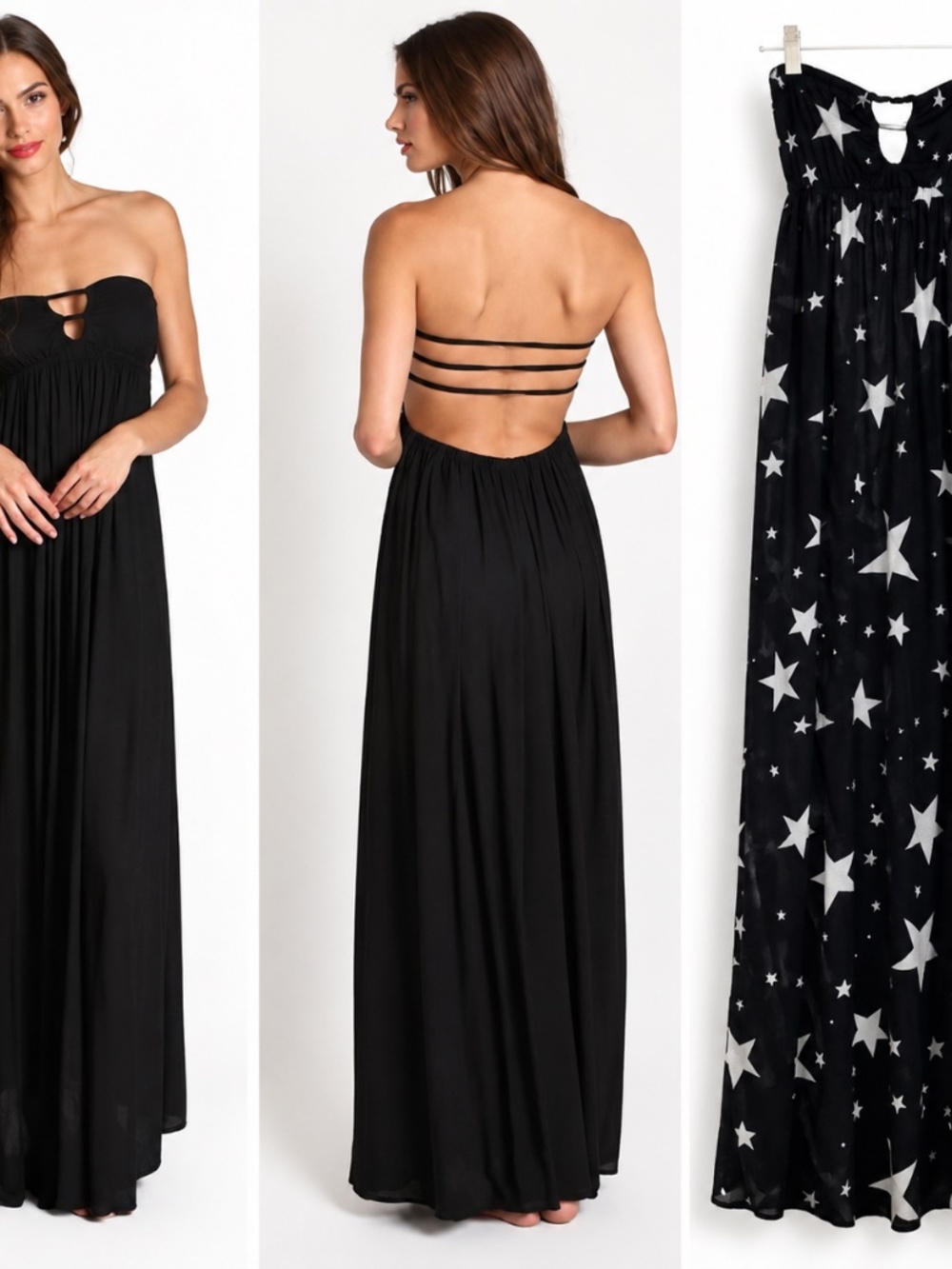 Indah Flamingo Smocked Bandeau Maxi Dress Black Stars